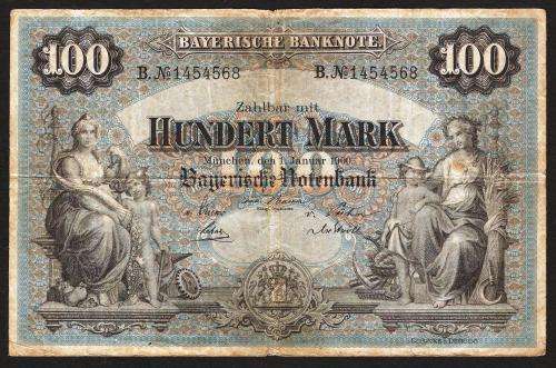 Germany(Bayern) 100 Mark 1900 PS.922 VG+/F condition