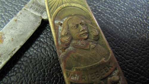 1652-1952 Van Riebeeck, Dromedaris pocket knife - Brass Plated - made by Rokra, Solingen, Germany