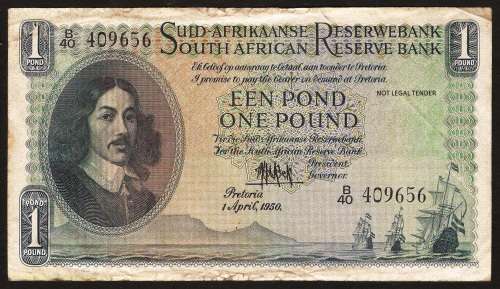 SA 1 Pound (MH de Kock 2nd Issue)1950, A/E in F+ condition