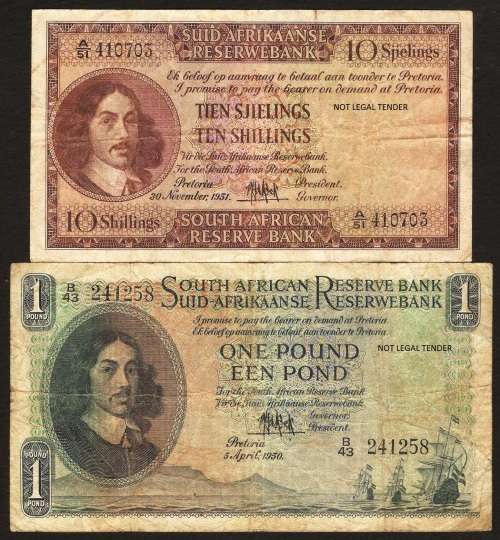 SA 10 Shillings & 1 Pound (MH de Kock 2nd Issue) - details in listing