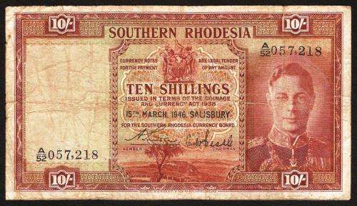 Southern Rhodesia 10 Shillings 1946 P.9c VG condition