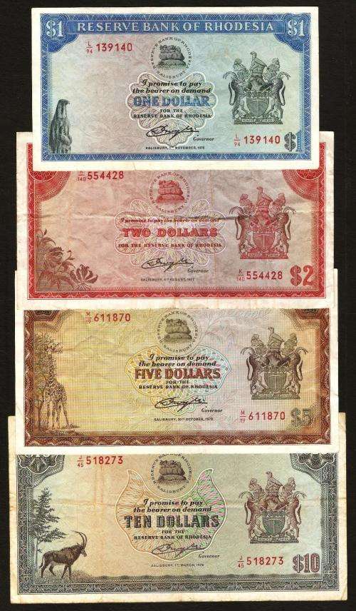 Rhodesia - Full set of notes, all with Rhodes Watermark & Crough Signature - details in listing