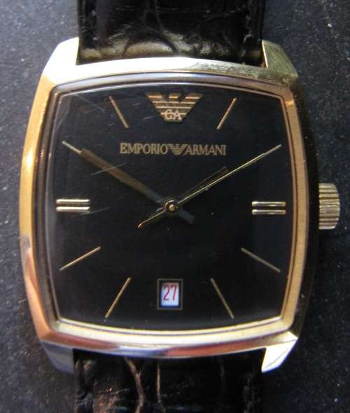 EMPORIO ARMANI - GA classic quartz, date, black dial Gold Plated mens dress watch