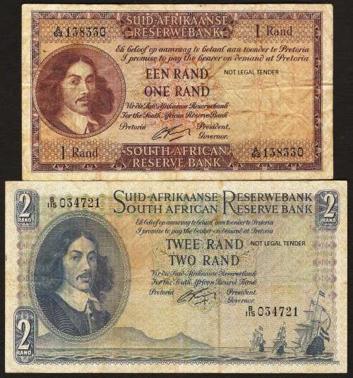 SA 1 & 2 Rand (G Rissik 1st issue)1962, E/A - details in listing