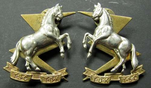 SADF Technical Service Corps(TSC/TDK) pair of badges - White metal on Brass, pins