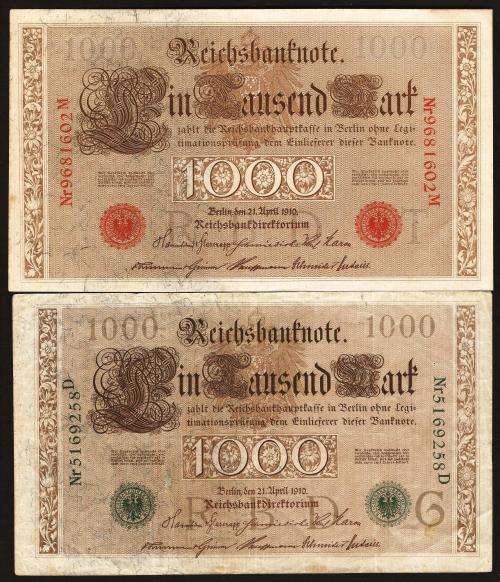 Germany 1000 Mark 1910 - Both colour variants - details in listing