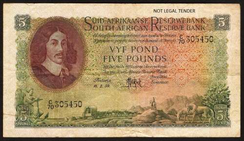 SA 5 Pounds (MH de Kock 3rd issue)1959, A/E in F condition