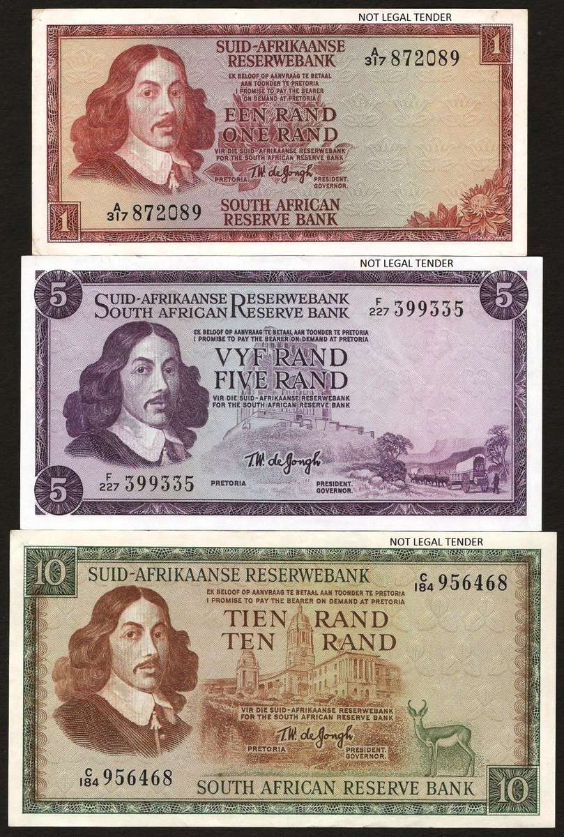 SA 1,5,10 Rand (TW de Jongh 1st issue)1967, A/E