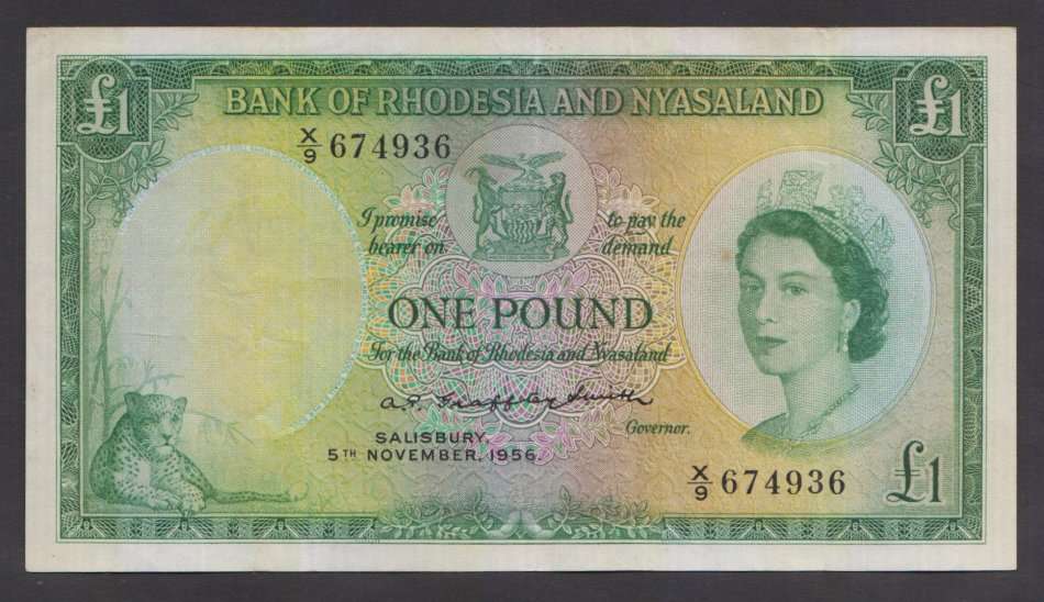 Rhodesia and Nyasaland 1 Pound 5th November 1956 -VF