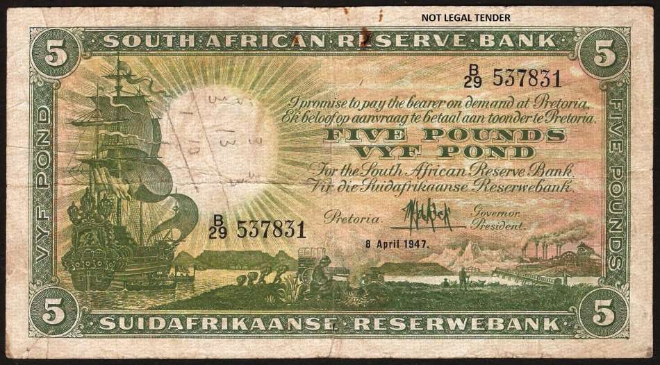 SA 5 Pounds (M de Kock 1st issue)1947