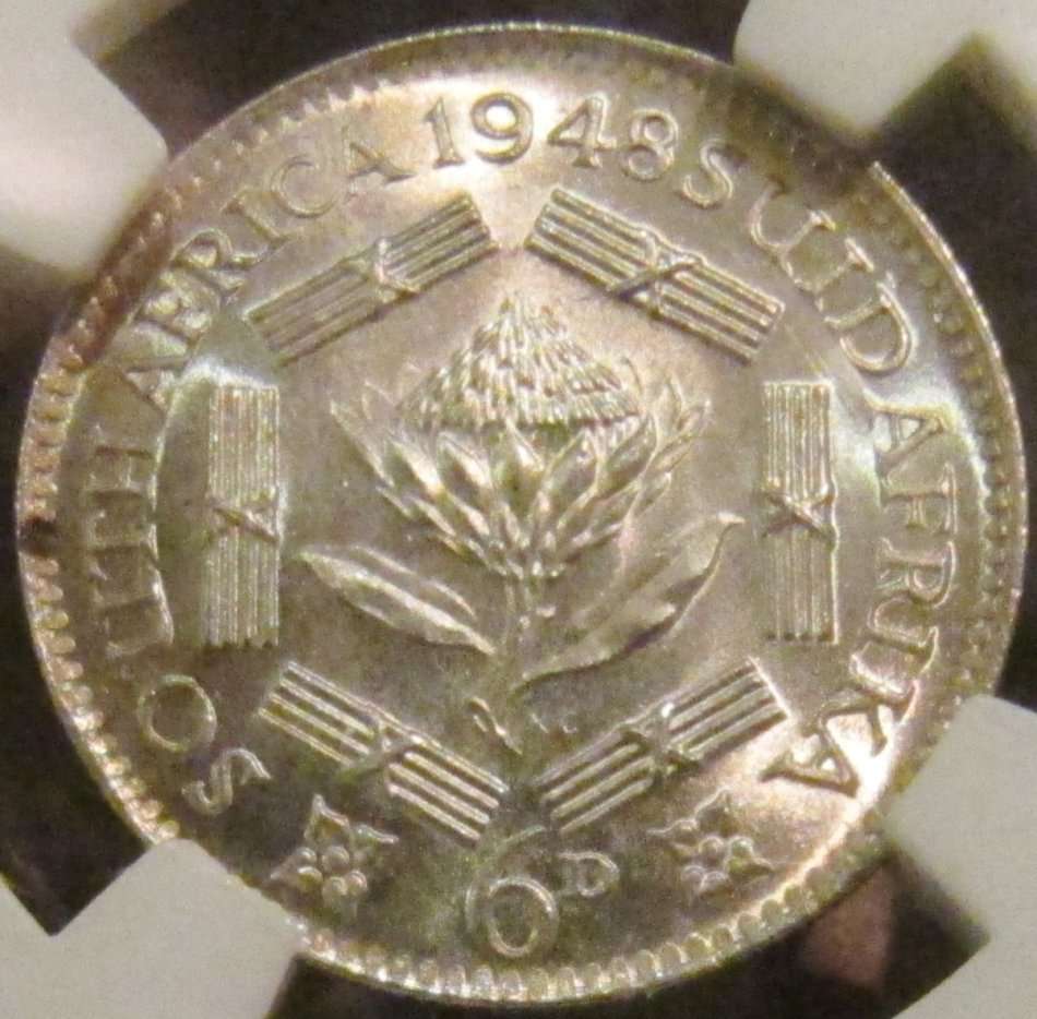 1948 Union of South Africa 6 Pence NGC Graded MS65 !!!-2nd FINEST and BRILLIANT!