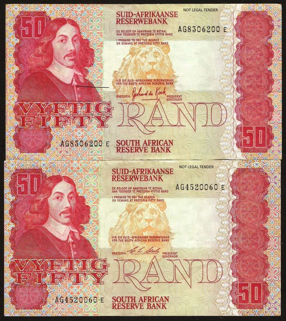 SA 50 Rand 1980's & 1990's - Both types of signatures *Great Condition*