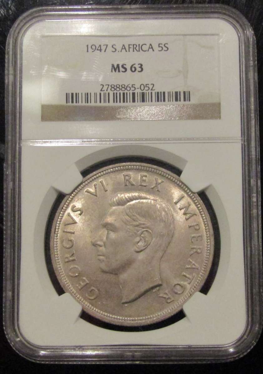 1947 Union of South Africa 5 Shillings NGC graded MS63-CRAZY R1 START!!!