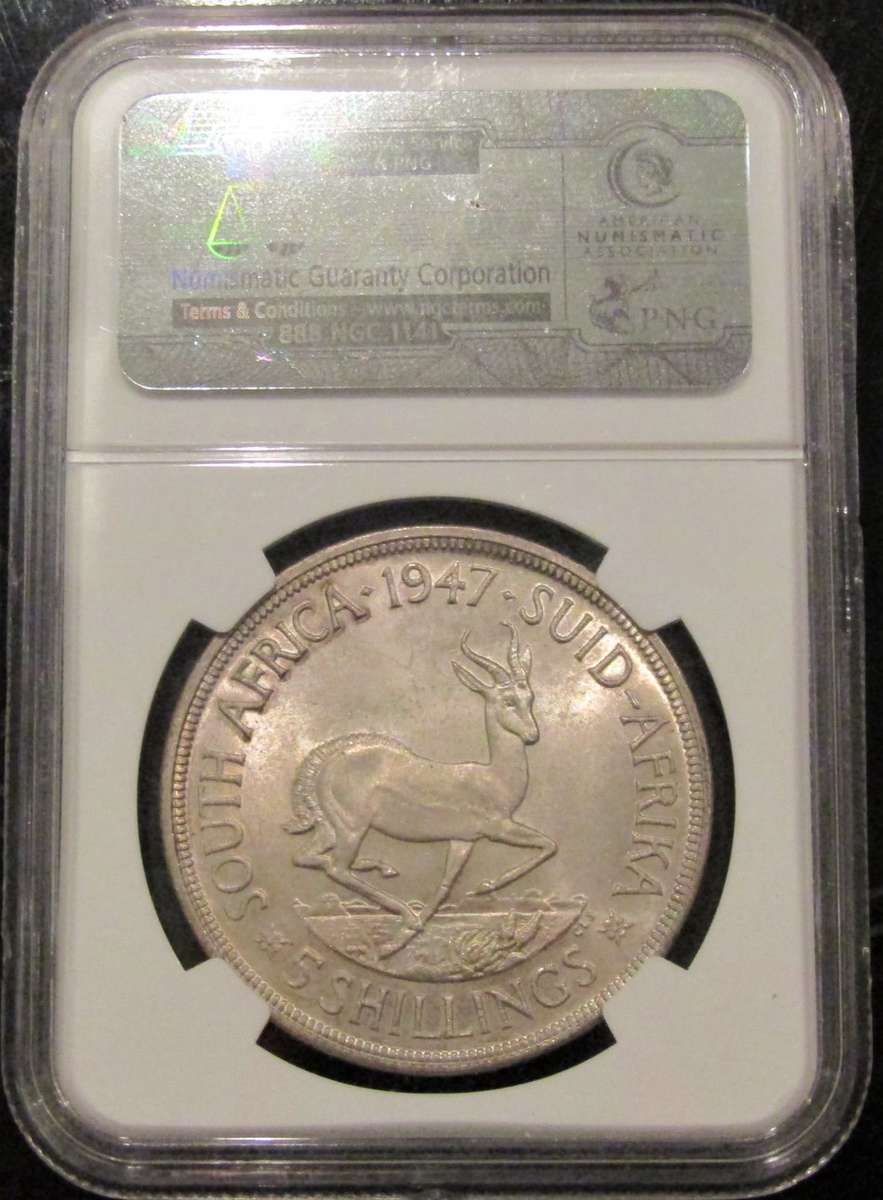 1947 Union of South Africa 5 Shillings NGC graded MS63-CRAZY R1 START!!!