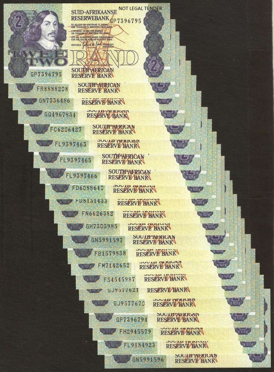 SA 2 Rand late 1980's - 22 notes all UNC or close to it
