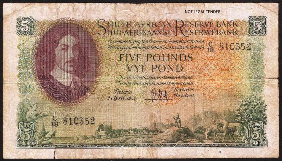 SA 5 Pounds 1952 - MH de Kock 2nd Issue