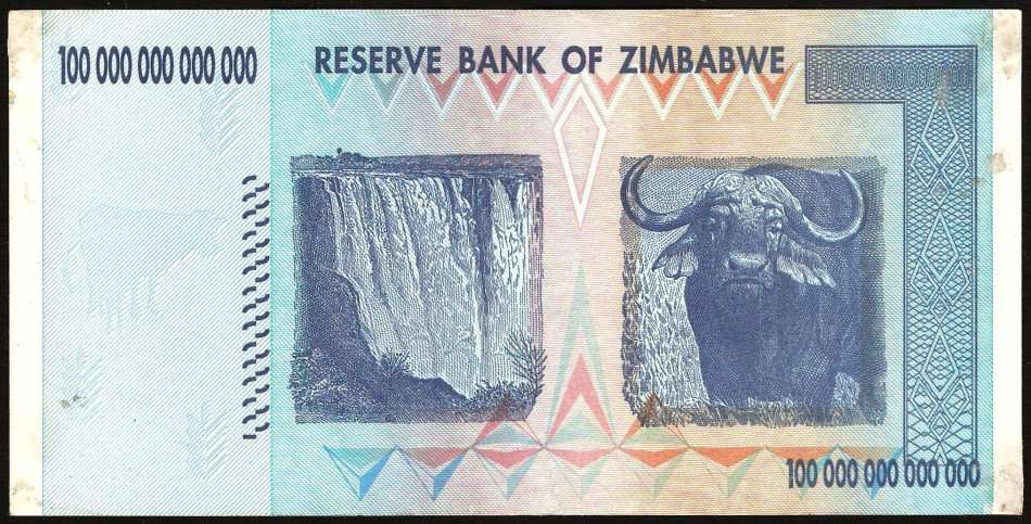 Zimbabwe 100 Trillion Dollars 2008 - Zim's largest ever denomination bank note