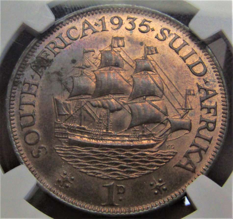 1935 Union of South Africa Penny NGC graded MS64 RB