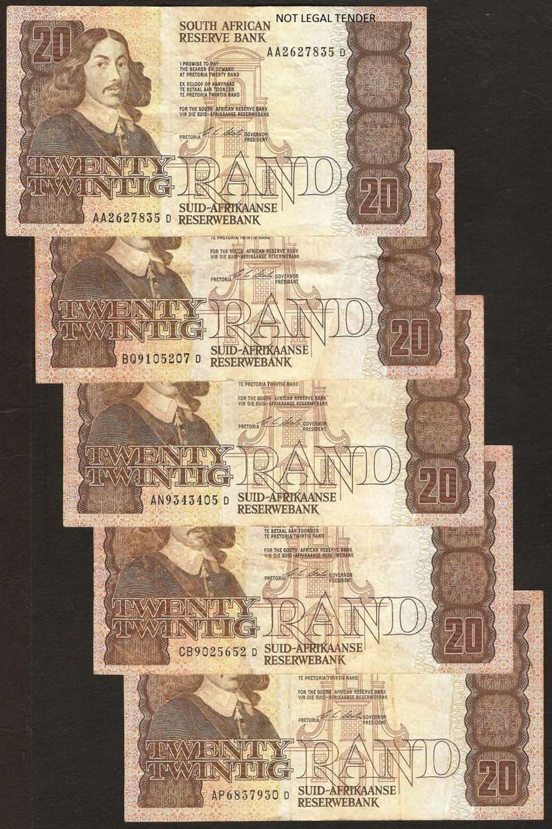 SA 20 Rand early 1990's (C Stals 1st Issue) - 5 notes