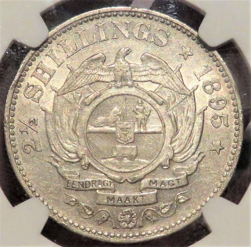 "RESERVED FOR THIRIONCC" 1895 ZAR 2 1/2 Shillings NGC graded AU58