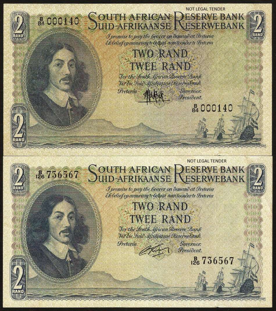 SA 2 Rand 1961 & 1962 (M de Kock/Rissik) EF condition - Serial number 000140