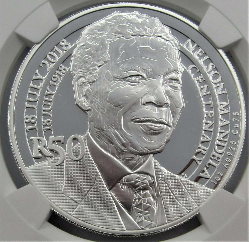 2018 Nelson Mandela 100th Anniver.of Birth Silver R50 "First Releases" NGC Graded PF69 Ultra Cameo