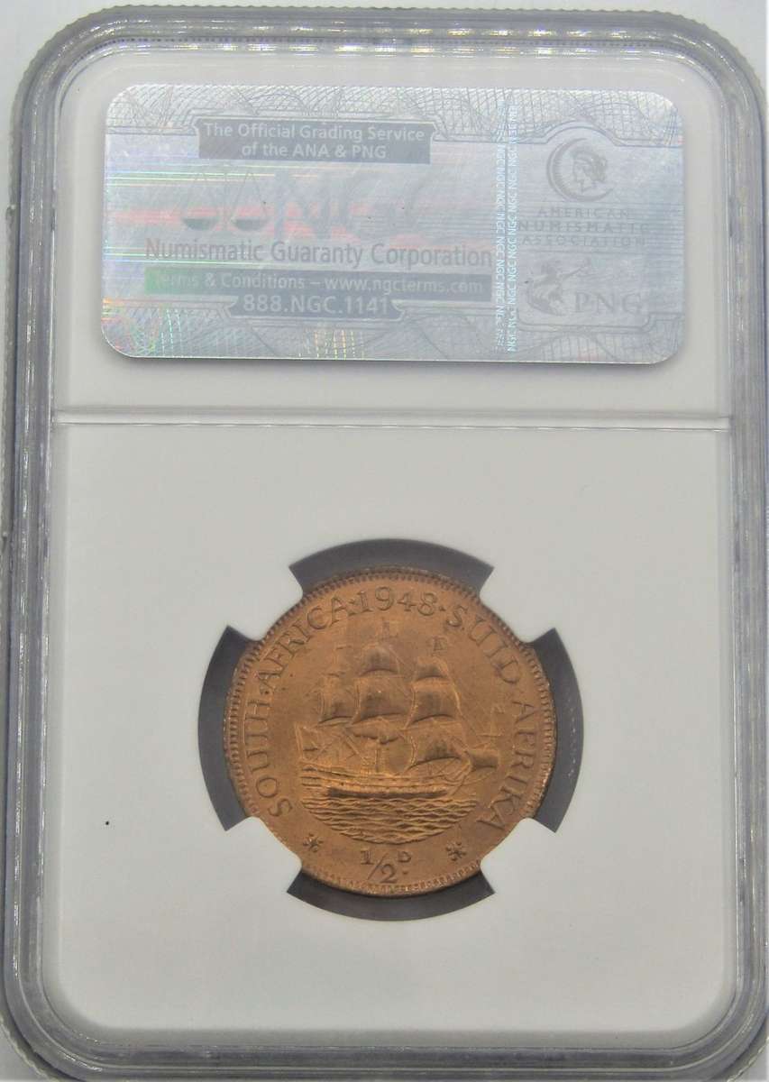 1948 Union of South Africa 1/2 Penny Graded MS64 RED by NGC