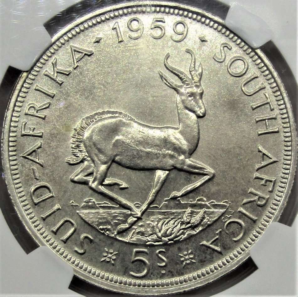 1959 Union of South Africa 5 Shillings NGC Graded PROOFLIKE 66