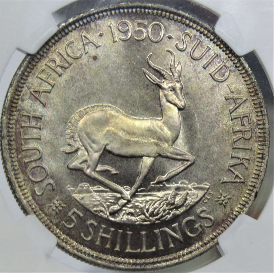 1950 Union of South Africa 5 Shillings NGC Graded PROOF 66