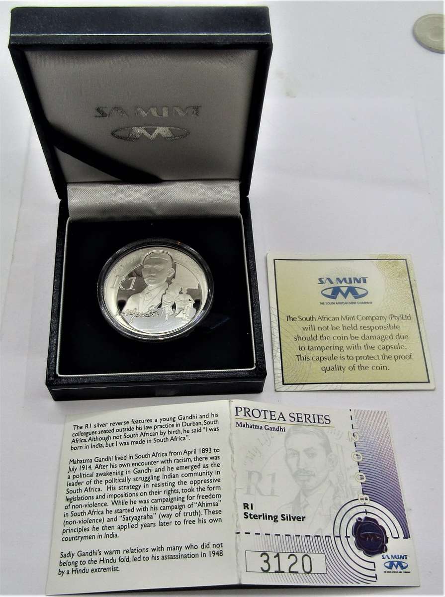 2008  Ghandi Silver Proof R1 in original SA MUNT BOX with COA