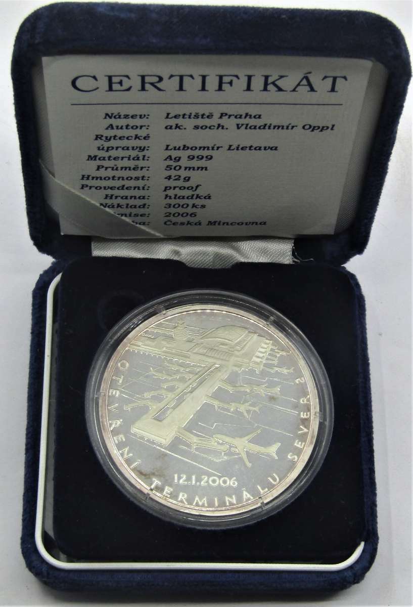 Large Silver Proof 999 Medallion 42 grams +Box+COA  "Prague Airport" ONLY 300  MINTED!!!