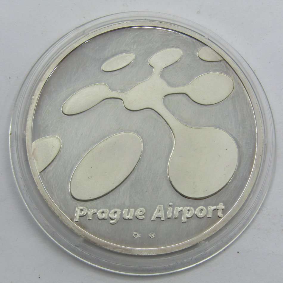 Large Silver Proof 999 Medallion 42 grams +Box+COA  "Prague Airport" ONLY 300  MINTED!!!