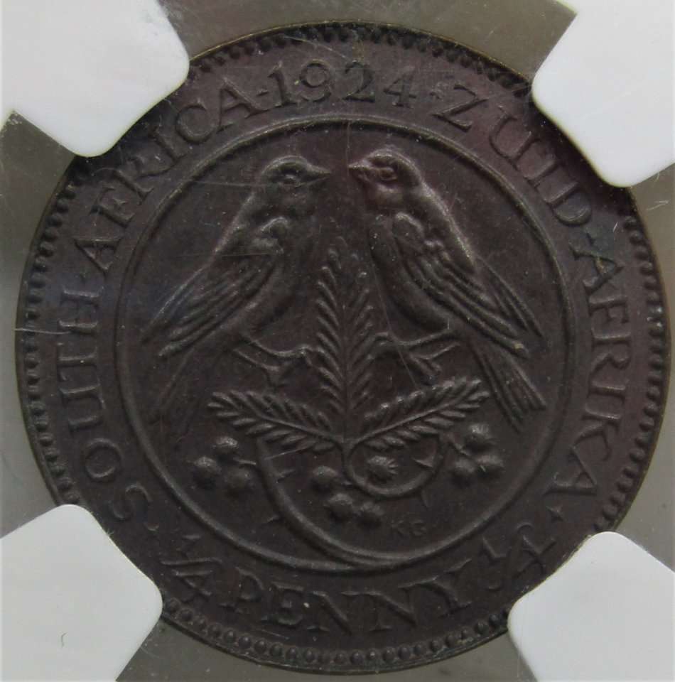1924 Union of South Africa 1/4 Penny (Farthing) NGC Graded MS63 BN
