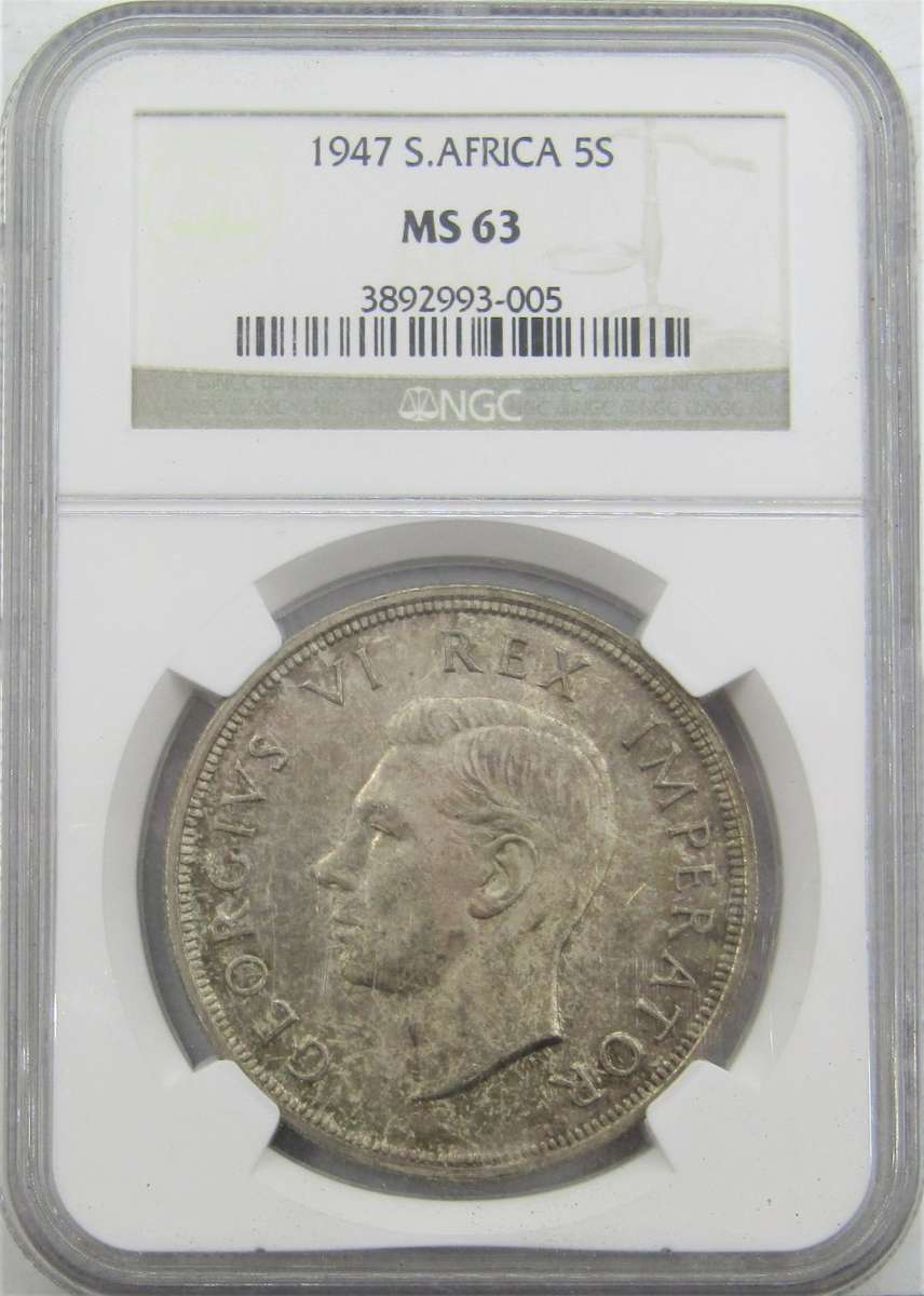 1947 Union of South Africa 5 Shillings NGC Graded MS63