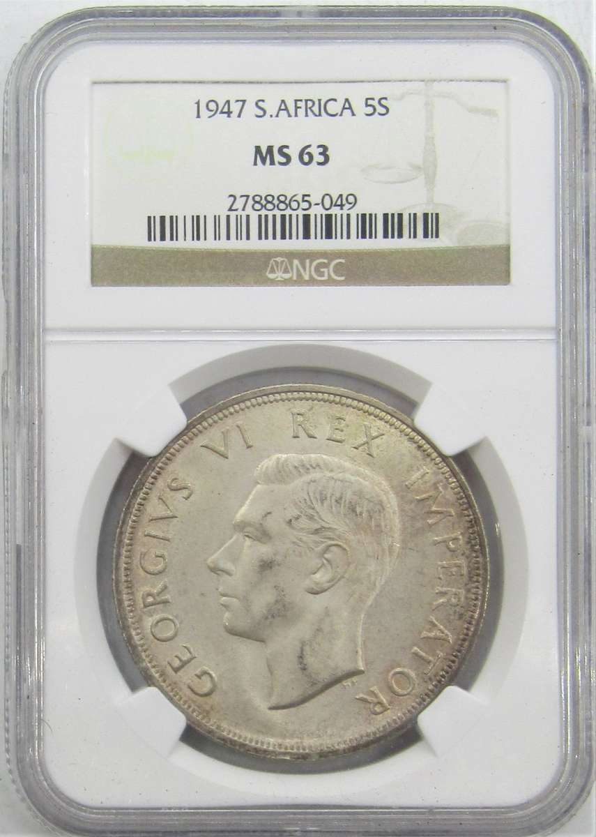 1947 Union of South Africa 5 Shillings NGC Graded MS63