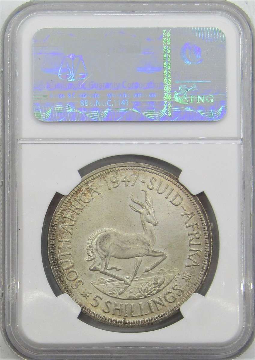 1947 Union of South Africa 5 Shillings NGC Graded MS63