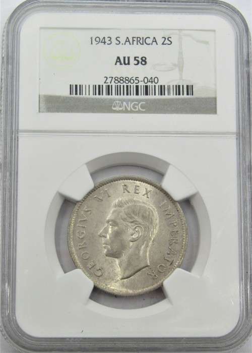 1943 Union of South Africa 2  Shillings NGC Graded AU58