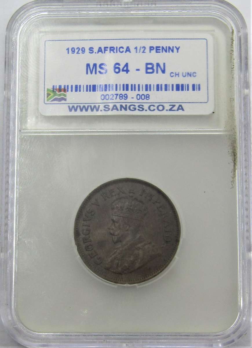 1929 Union of South Africa Half Penny SANGS graded MS64BN