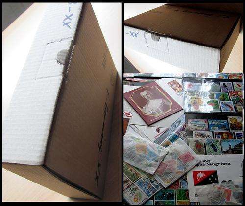 Box Lot with used World  STAMPS & small stamps album as shown