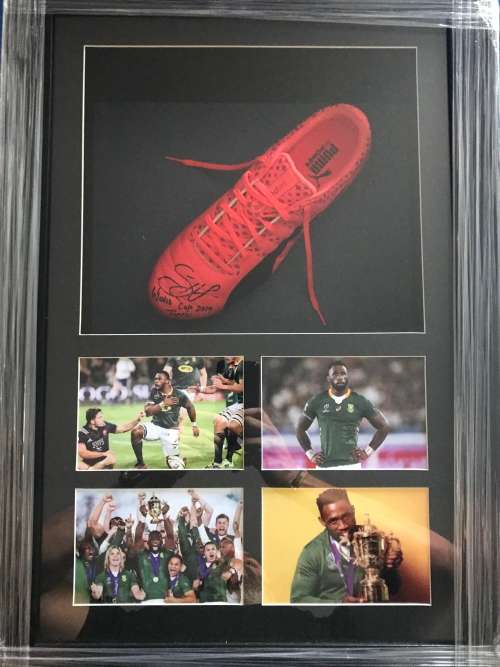 Rugby Boot Signed By Siya Kolisi 2019 RWC Winner Framed