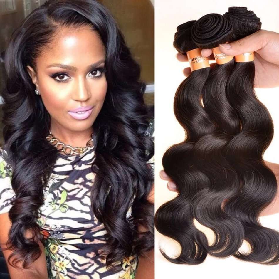 Indian hair body wave 100% Human Hair Natural Black Body Wave for 3  bundle