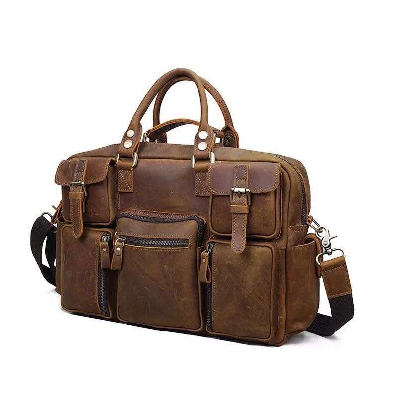 Large brown Leather bag for men messenger bag shoulder bag mens Laptop Bag