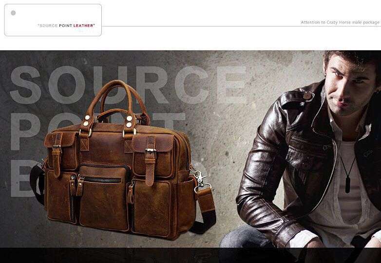 Large brown Leather bag for men messenger bag shoulder bag mens Laptop Bag
