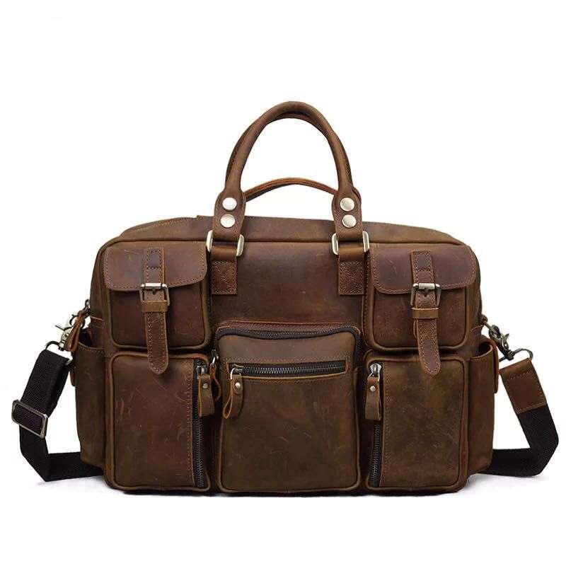 Large brown Leather bag for men messenger bag shoulder bag mens Laptop Bag