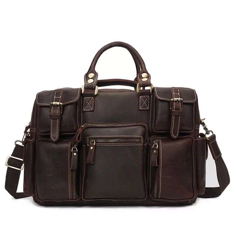 Large brown Leather bag for men messenger bag shoulder bag mens Laptop Bag