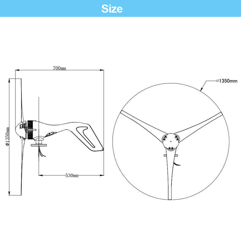 12V/24V 400W 3 Blades Wind Turbine Generator White + Wind Controller