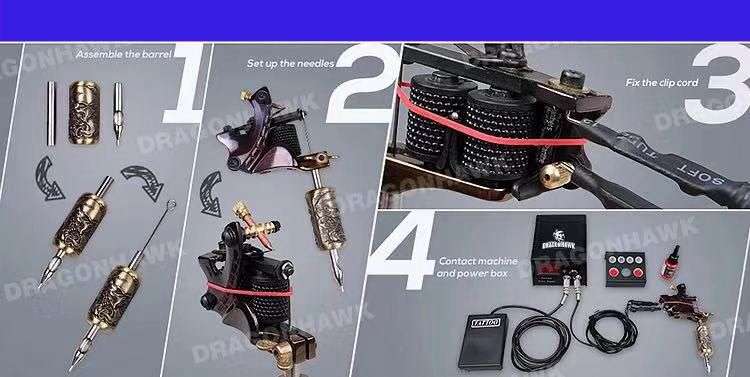 Dragonhawk Complete Tattoo Kit 2pcs Coil Tattoo Machine Tattoo Guns Color Immortal Inks Power