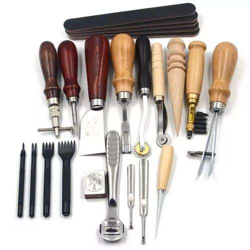 Leather Carft Tools Kit 18pcs Stitching Carving Working Sewing Saddle Groover Leather Craft DIY Tool