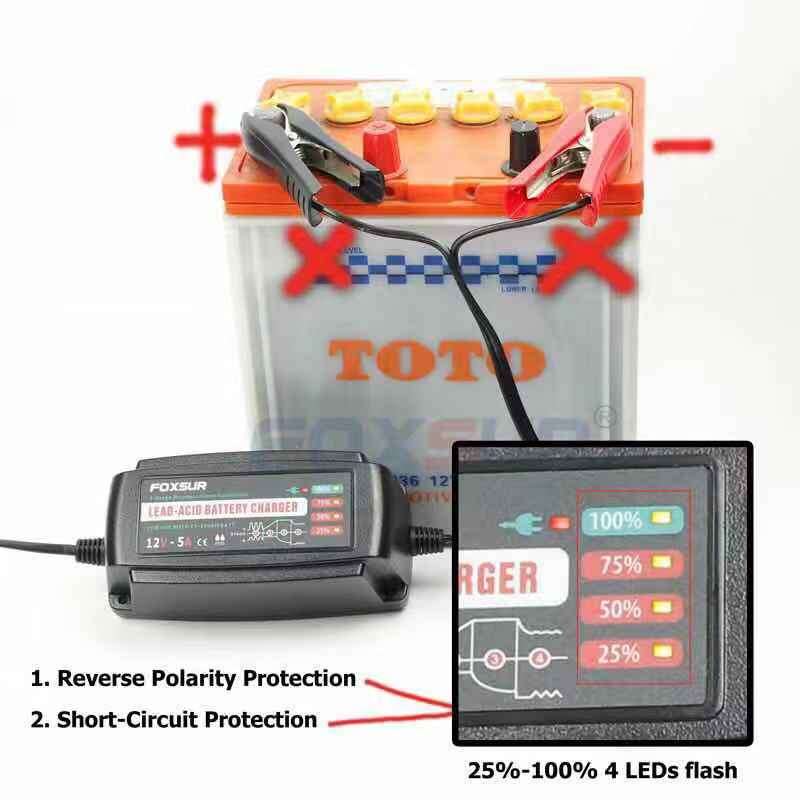 Car Battery Charger Smart Repair 12V5A 4-Stage Waterproof Battery Charger