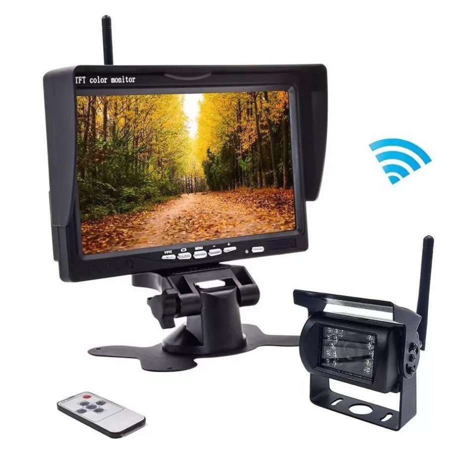 Wireless Backup Camera Monitor Kit - 7 inch HD LCD TFT Monitor + Built-in Wireless Antenna 12V 24V B